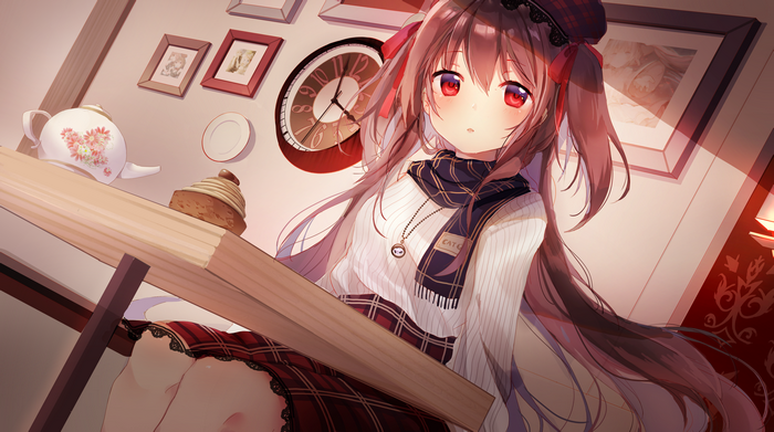 Anime girl with red eyes and brown hair