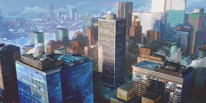 Cityscape with skyscrapers and rooftops by Kirill Leonov