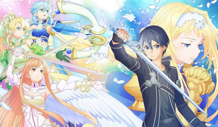 Sword Art Online characters: Kirito, Asuna, Alice, and Sinon