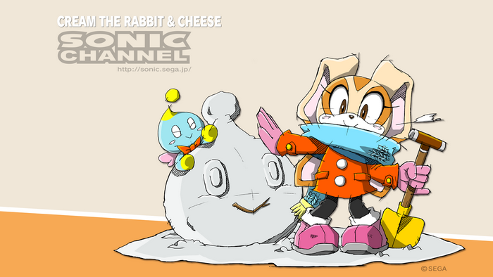 Cream the Rabbit and Cheese from Sonic Channel building a snowman