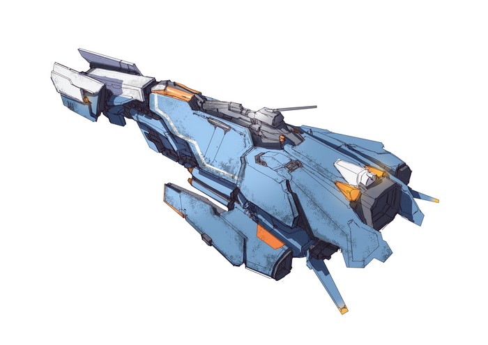 Blue and orange science fiction spaceship