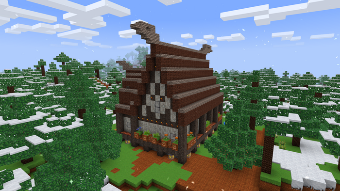 Minecraft screenshot of a snowy forest village house