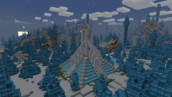 Minecraft winter landscape with ice castle