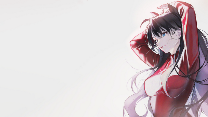 Anime girl with long black hair in red sweater