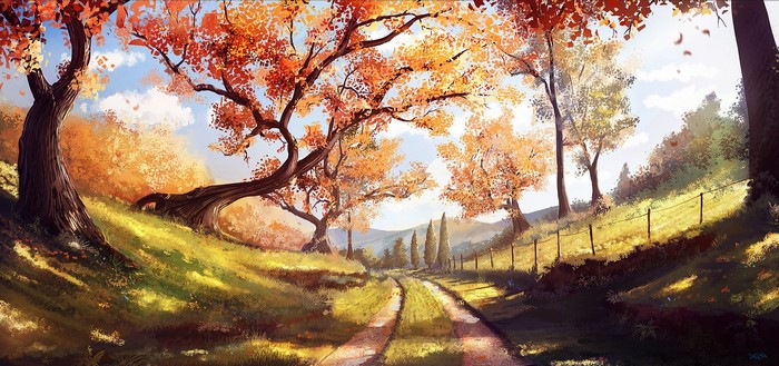 Autumn landscape with trees and a path