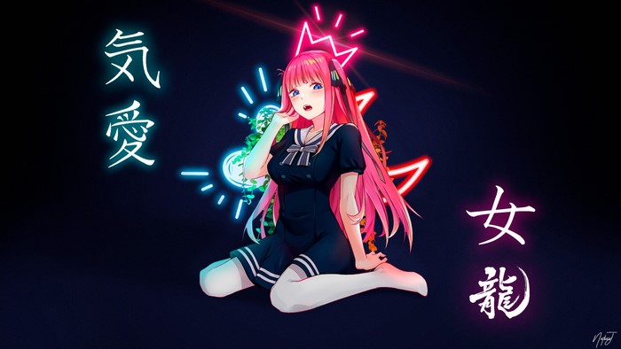 Nakano Nino from The Quintessential Quintuplets with Neon Kanji