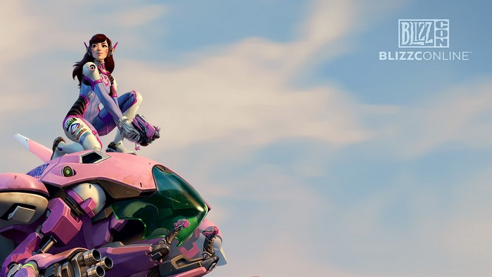 D.Va from Overwatch on a mech with BlizzCon logo