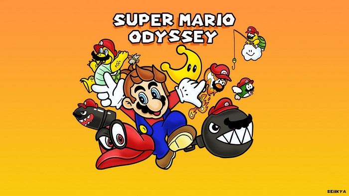 Super Mario Odyssey with Mario and enemies