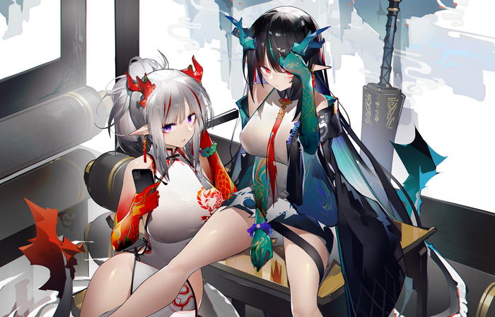 4K Arknights Dusk and Nian in Elegant Dresses
