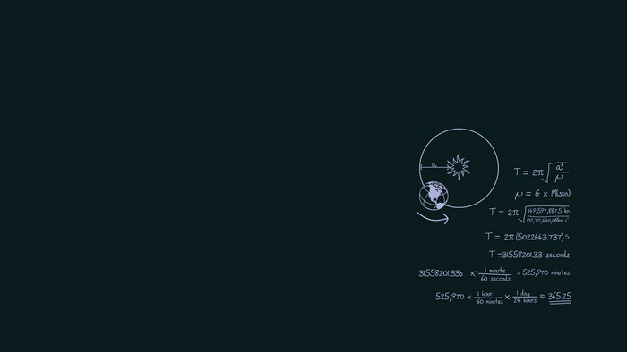 Physics equations and diagrams on a dark background