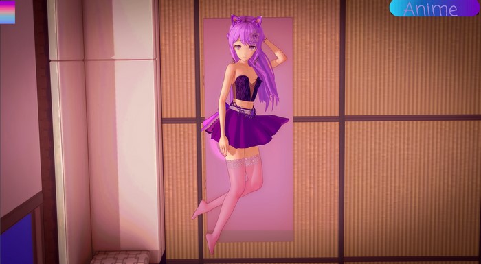 Anime girl with cat ears and purple dress