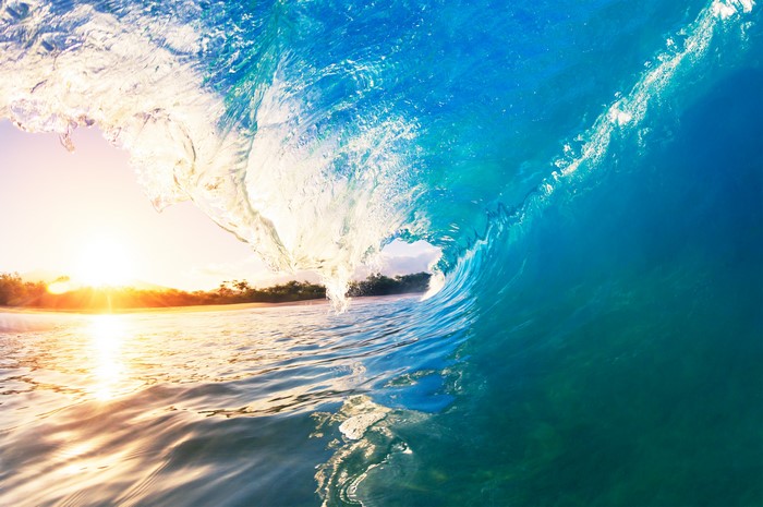 4K Ocean Wave at Sunset