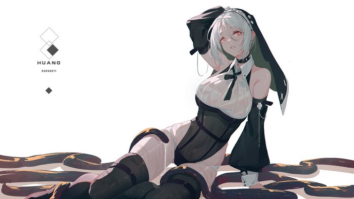 Anime girl with white hair and red eyes