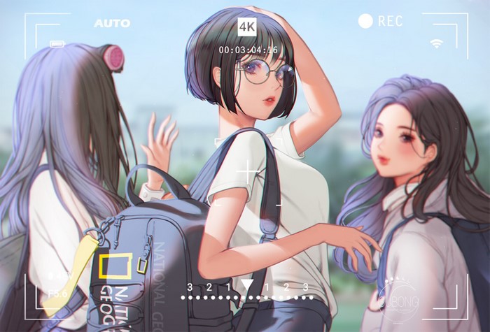 Anime girls with backpacks in 4K