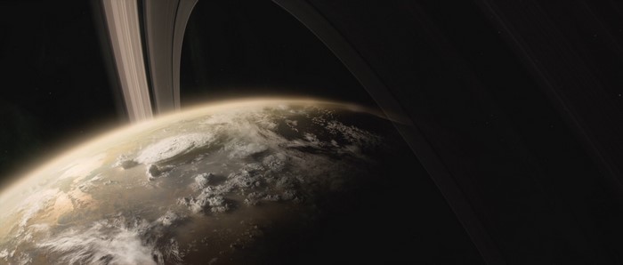 Planet with rings in space