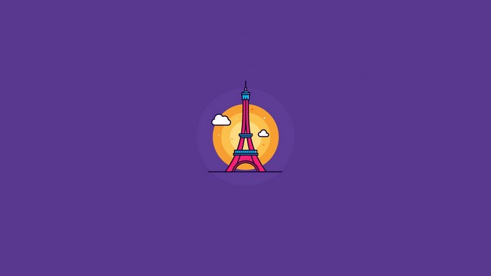 Eiffel Tower illustration with sun and clouds