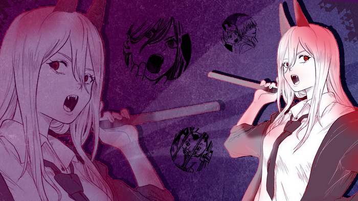 Power from Chainsaw Man with cat and anime panels