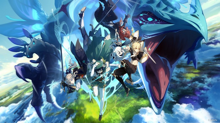 Characters from Genshin Impact with dragons
