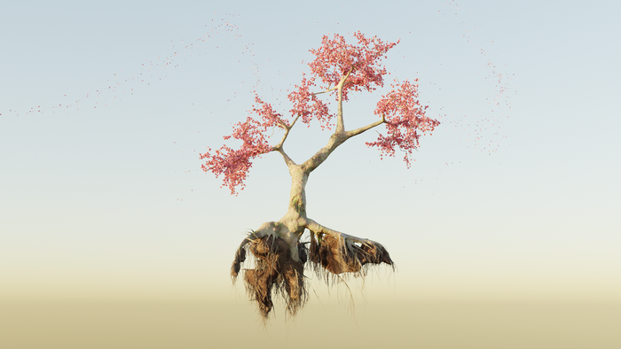 Floating Cherry Blossom Tree with Roots