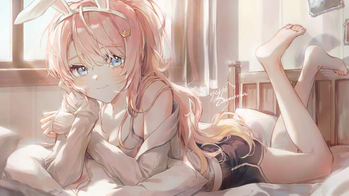 Anime Girl with Bunny Ears and Pink Hair