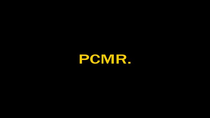 PCMR. text on black background