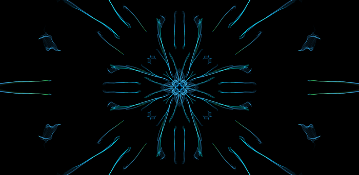 Abstract blue and green light patterns on black background