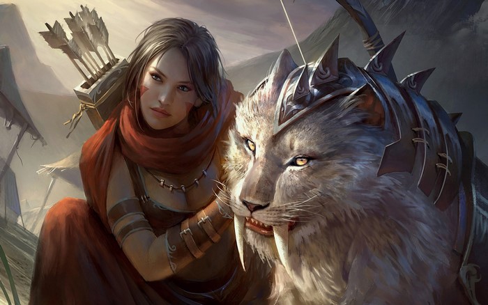 Fantasy girl with saber-toothed cat from Legend of the Cryptids