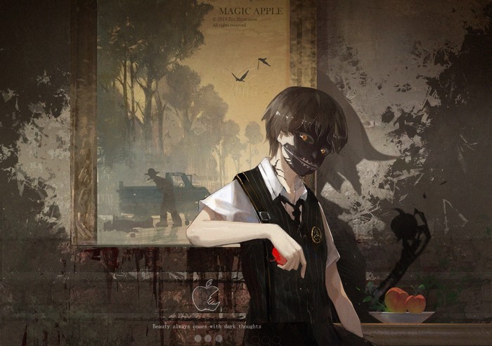 Kaneki Ken from Tokyo Ghoul holding an apple