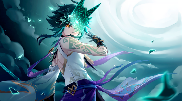 Xiao From Genshin Impact in Mystical Aura