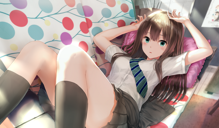 Arms Up Shibuya Rin Blush Brunette The Anime Girls Long Hair