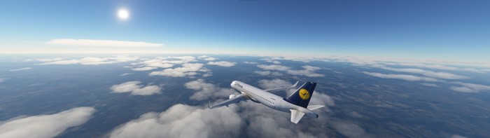 4K Lufthansa Airbus A320 flying over clouds