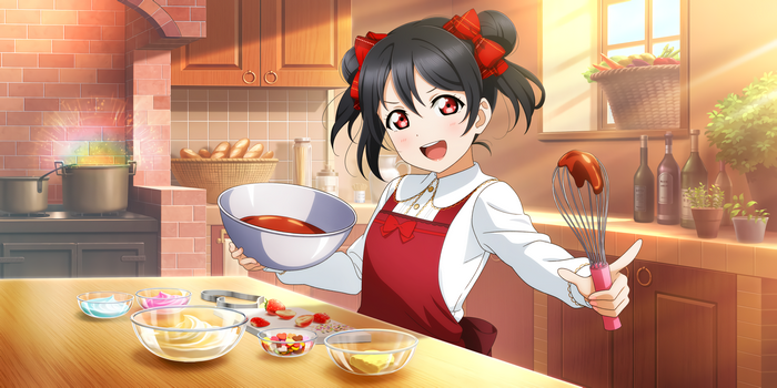 Yazawa Nico from Love Live! Sunshine!! baking in a kitchen