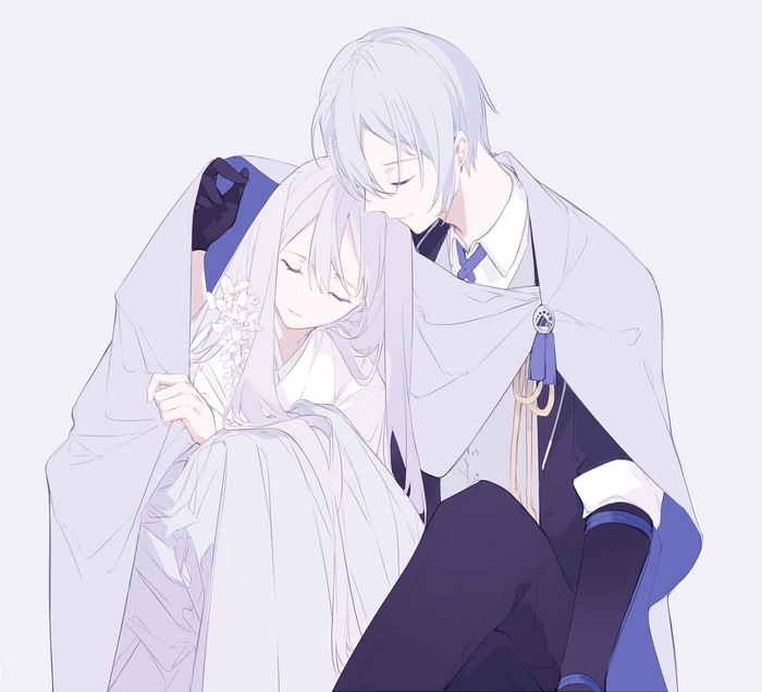 Anime couple embracing