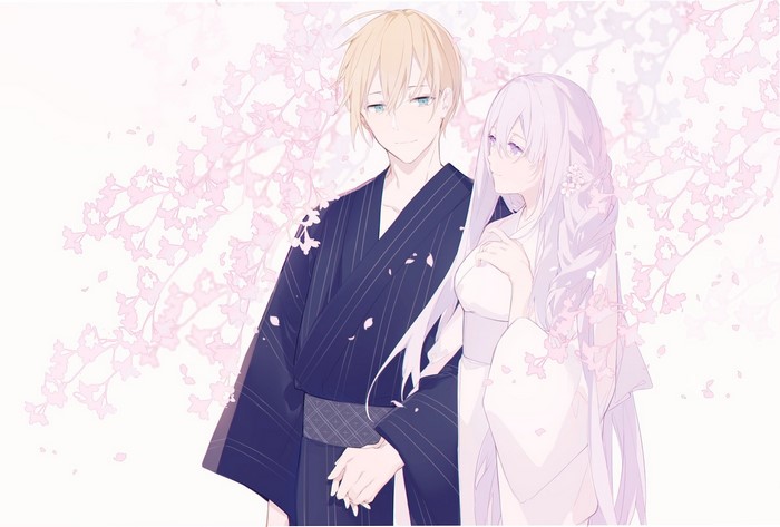 Miyuki and Touken Ranbu character with cherry blossoms