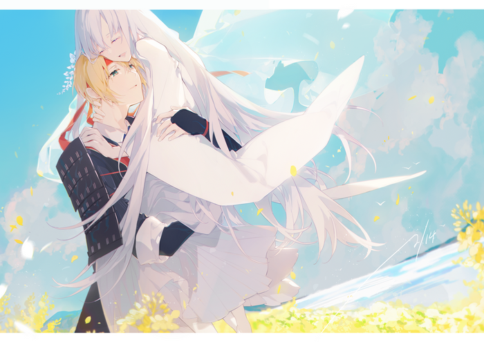 Miyuki from Touken Ranbu carrying a woman
