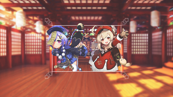 Qiqi and Klee from Genshin Impact in a temple