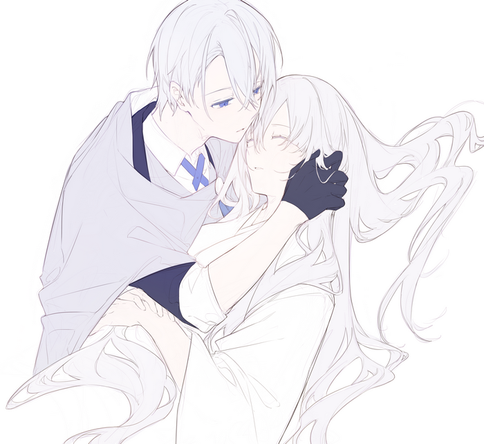 Anime couple with silver hair