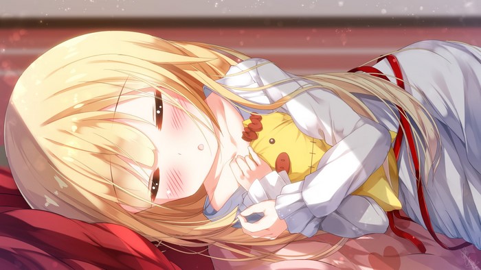 Akai Haato from Hololive sleeping with a plush toy