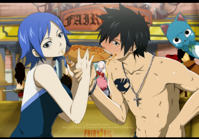 Juvia and Gray from Fairy Tail sharing food