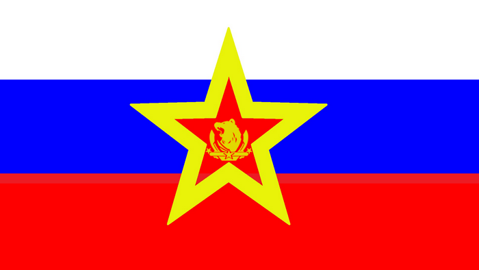 Flag of Russia with a yellow star and bear emblem