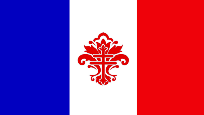 Flag of France with red cross emblem