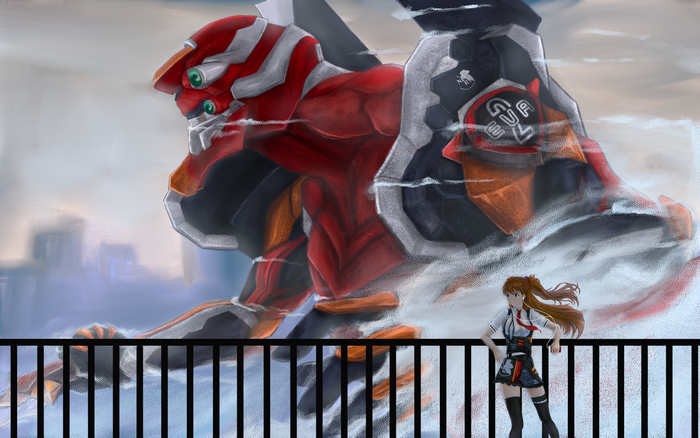 Asuka Langley Soryu and EVA Unit 02 from Neon Genesis Evangelion