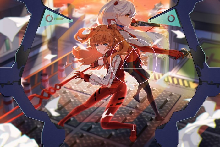 Asuka Langley Soryu and Kiana Kaslana from Evangelion and Honkai Impact 3rd