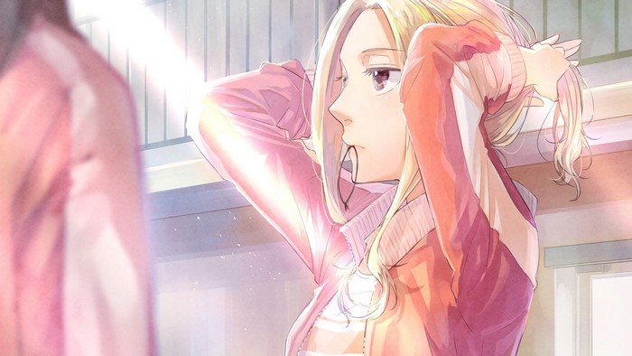 Anime girl tying her hair