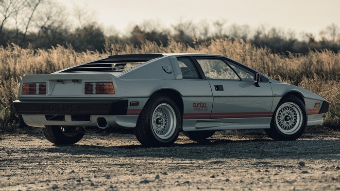 Silver Lotus Esprit Turbo parked on a gravel road