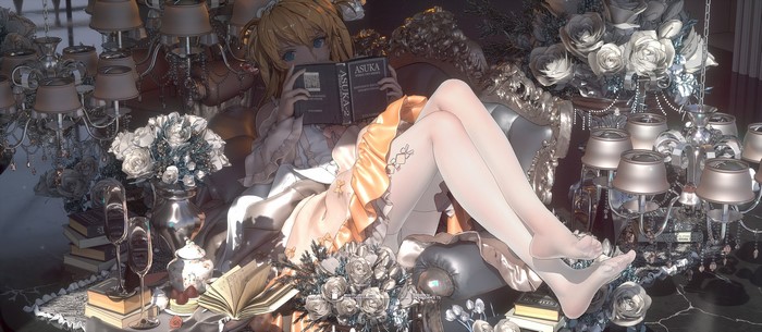 Asuka Langley Soryu from Neon Genesis Evangelion reading a book