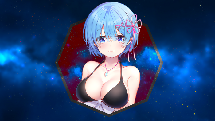 4K Rem from Re:Zero in a black bikini against a starry background