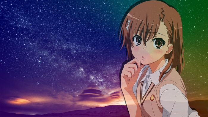 Misaka Mikoto from To Aru Kagaku no Railgun with Stars Background