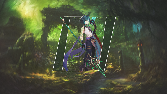 4K Xiao from Genshin Impact with Spear in Forest