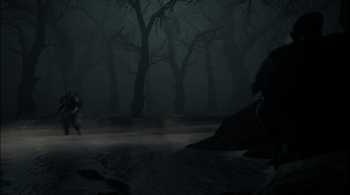 Eivor from Assassins Creed Valhalla in a foggy forest